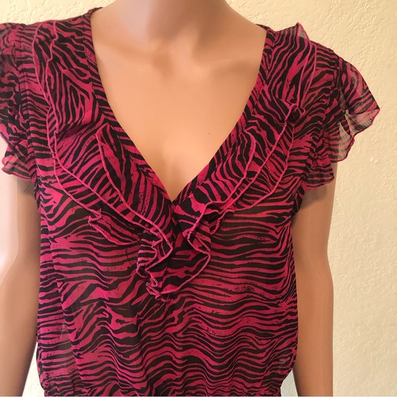 Max Azria Miley Cyrus Women’s Size XL Sheer Pink Zebra Blouse Stretched Waist - Picture 15 of 16